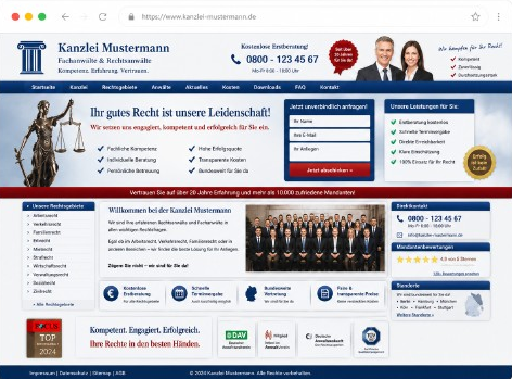 Negativbeispiel einer überladenen Kanzlei-Website
